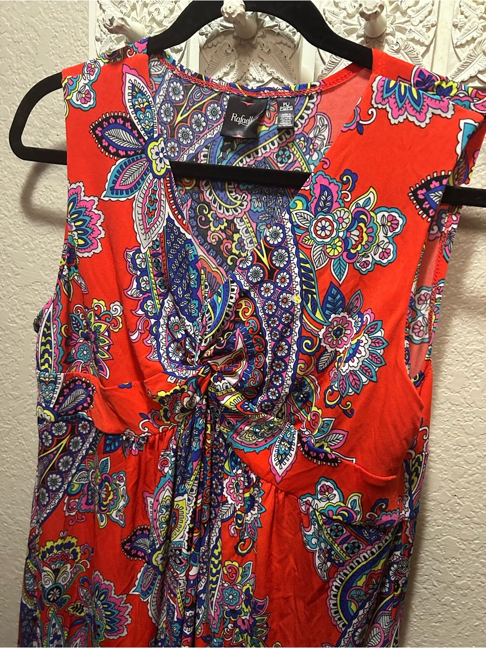 Rafaella Red Paisley Maxi Dress with Purple & Blue Floral Print - Picture 3 of 5